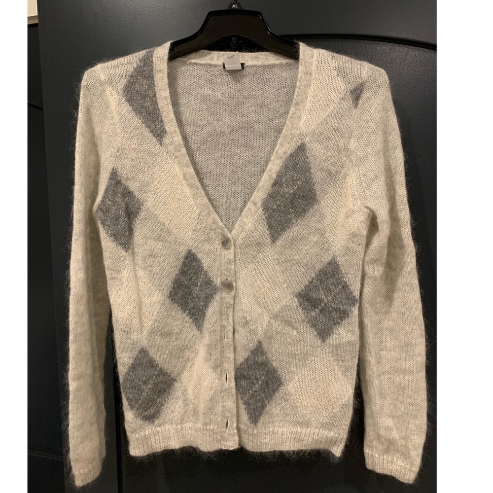 Wool and Mohair Button Down Argyle Sweater